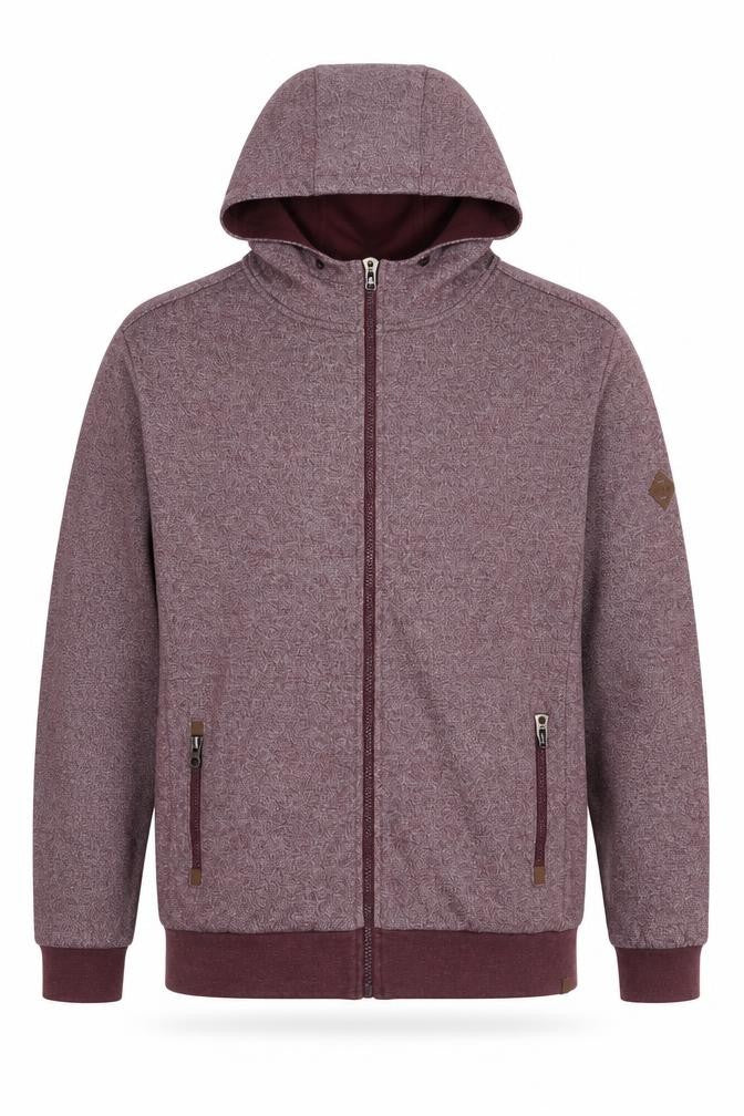 Front view of PARK men’s red polyester full zip hoodie, size XL