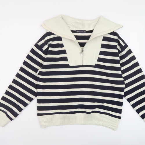 Marks and Spencer Womens Blue Striped Cotton Pullover Sweatshirt Size S Zip