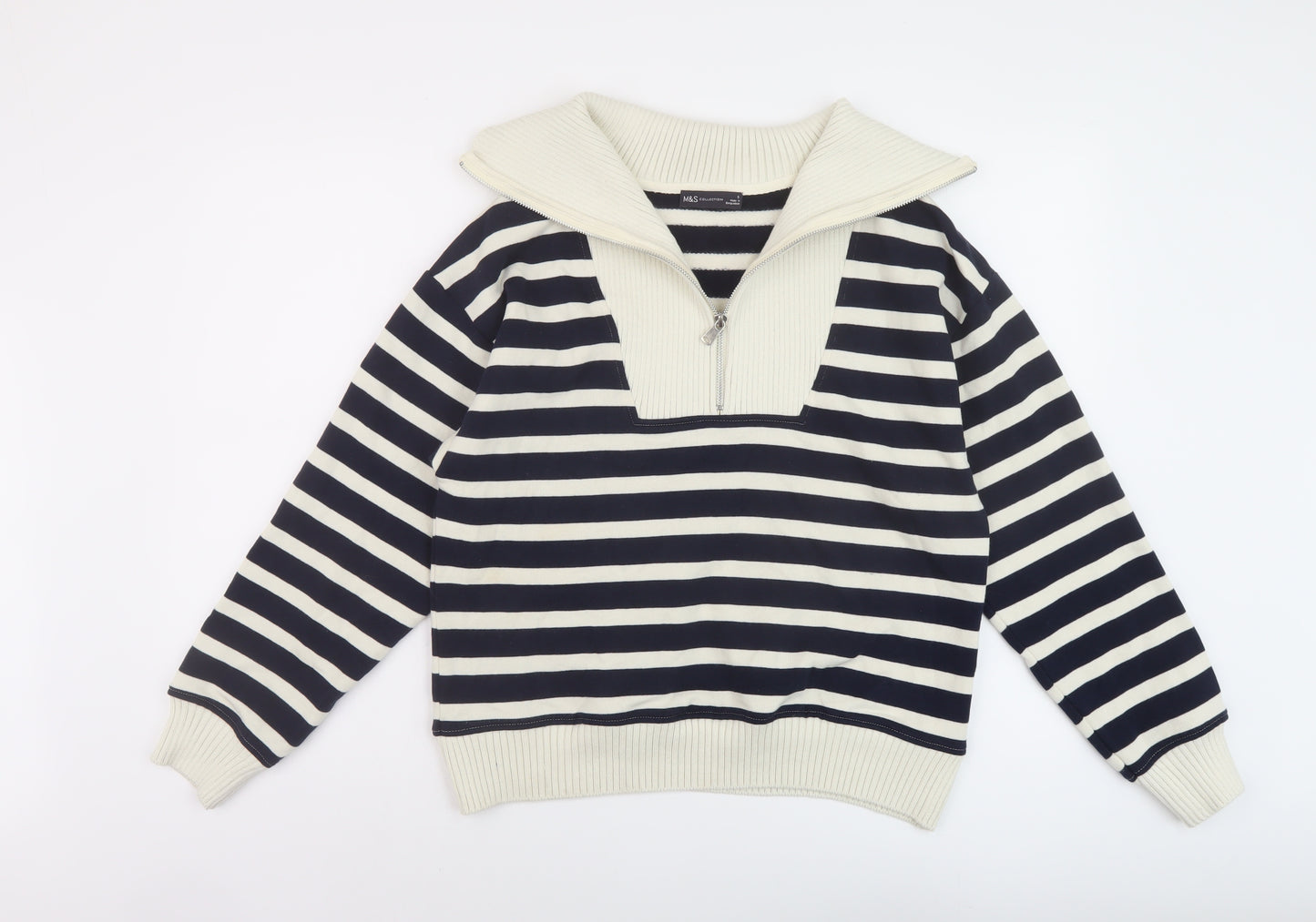 Marks and Spencer Womens Blue Striped Cotton Pullover Sweatshirt Size S Zip