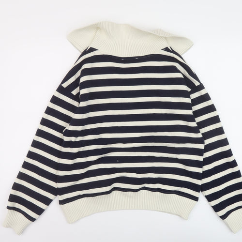 Marks and Spencer Womens Blue Striped Cotton Pullover Sweatshirt Size S Zip