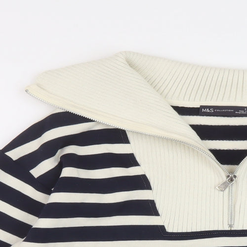 Marks and Spencer Womens Blue Striped Cotton Pullover Sweatshirt Size S Zip