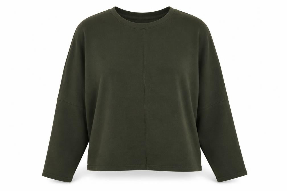 Front view of New Look women’s green polyester pullover sweatshirt, size UK 16, pullover