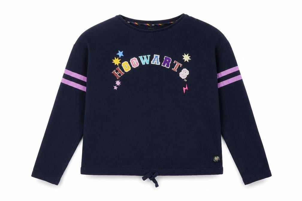 Front view of Marks & Spencer girls’ blue cotton pullover sweatshirt, size 13-14, years pullover - harry potter
