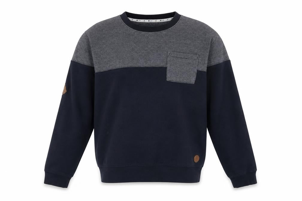 Front view of D-code men’s blue cotton pullover sweatshirt, size L
