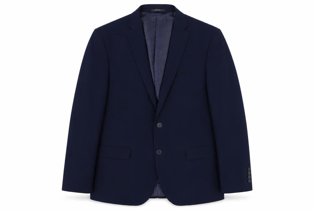 Front view of Marks & Spencer men’s blue wool jacket suit jacket, size 42, regular