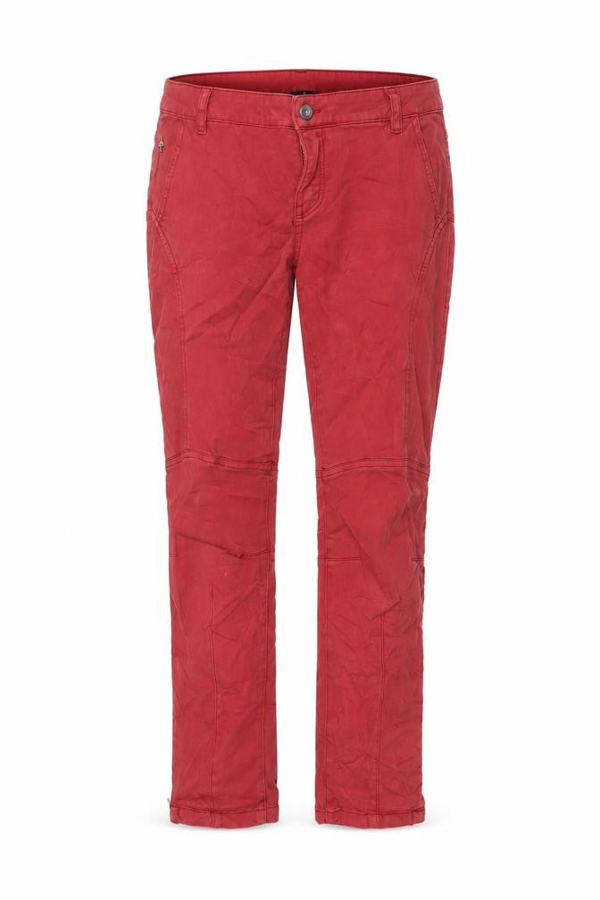 Front view of One Step women’s red cotton trousers, size UK 30, in, 25-inch leg regular button