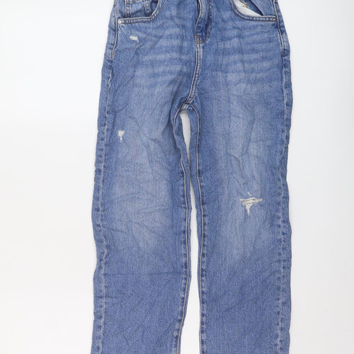 Denim & Co. Girls Blue Cotton Straight Jeans Size 10-11 Years Regular Button