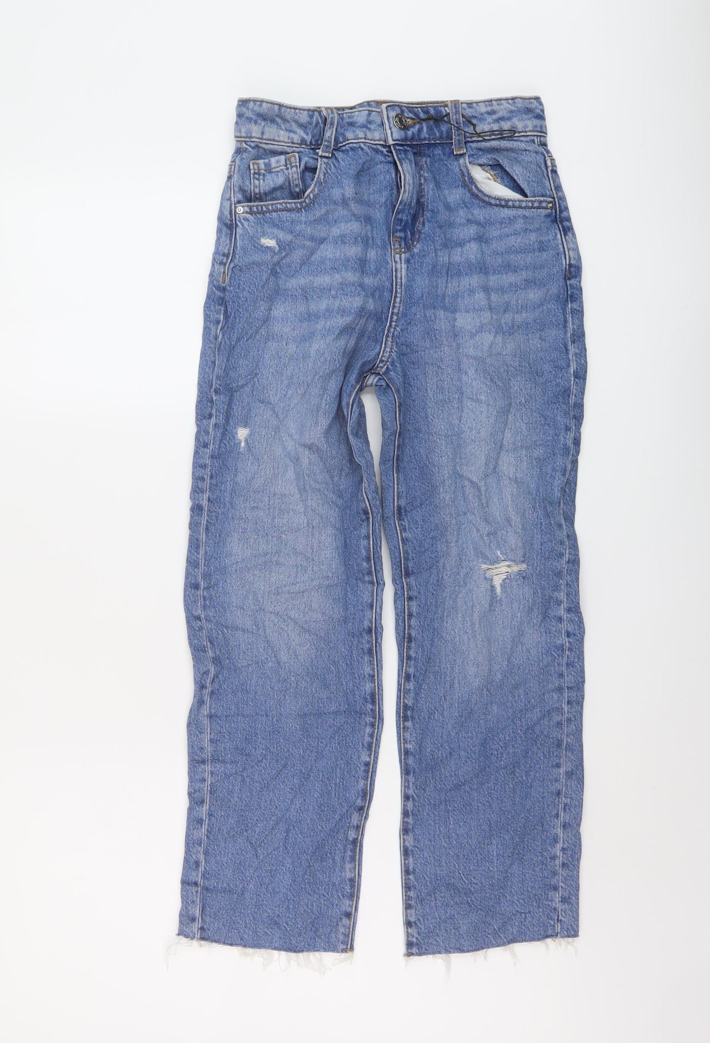 Denim & Co. Girls Blue Cotton Straight Jeans Size 10-11 Years Regular Button