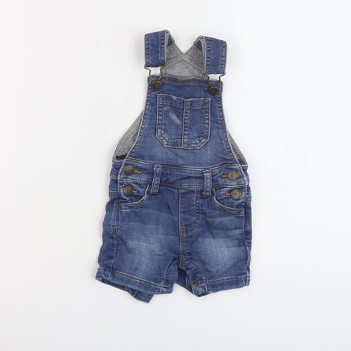 Marks and Spencer Baby Blue Cotton Dungaree One-Piece Size 6-9 Months Buckle