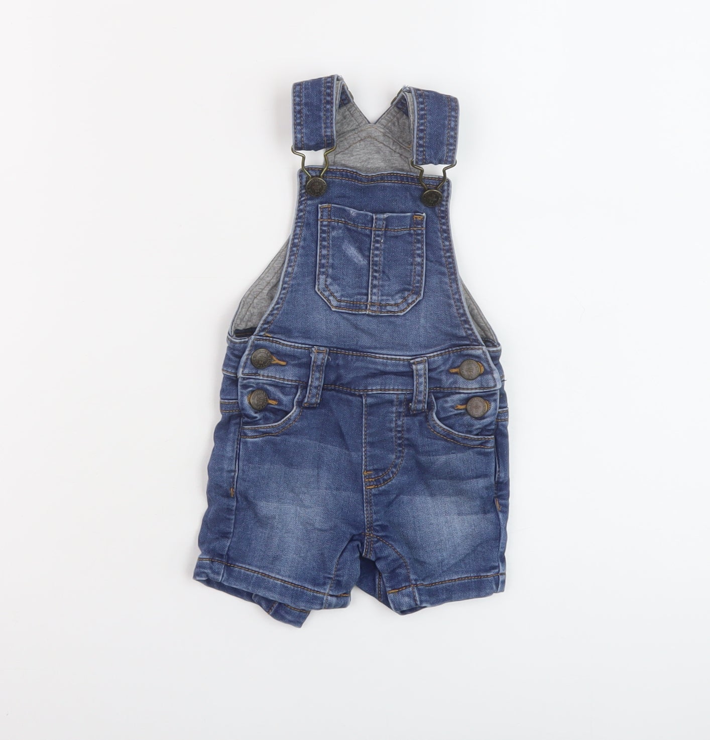 Marks and Spencer Baby Blue Cotton Dungaree One-Piece Size 6-9 Months Buckle