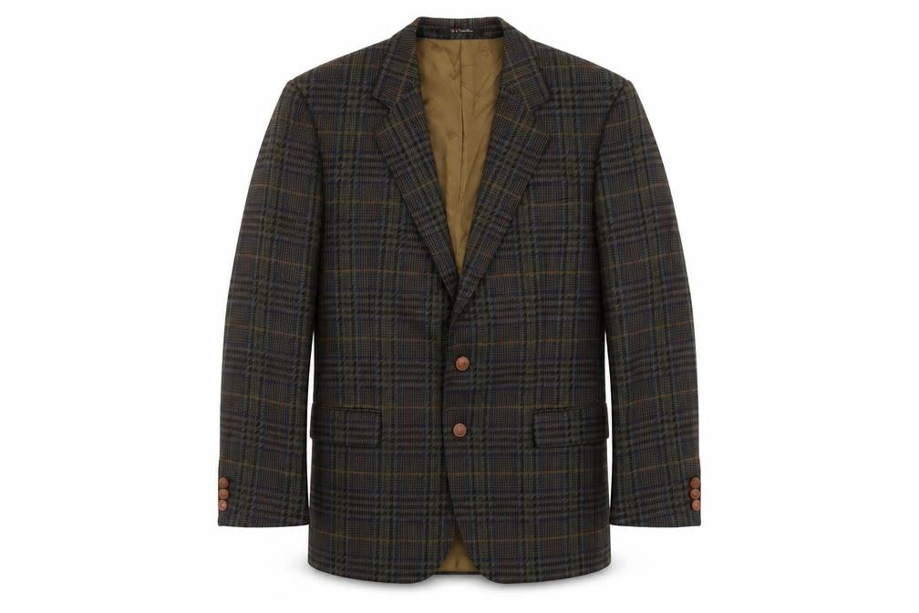 Front view of Osbourne men’s green plaid wool jacket suit jacket, size 42, regular