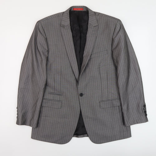 Skoples Mens Grey Striped Polyester Jacket Suit Jacket Size 38 Regular