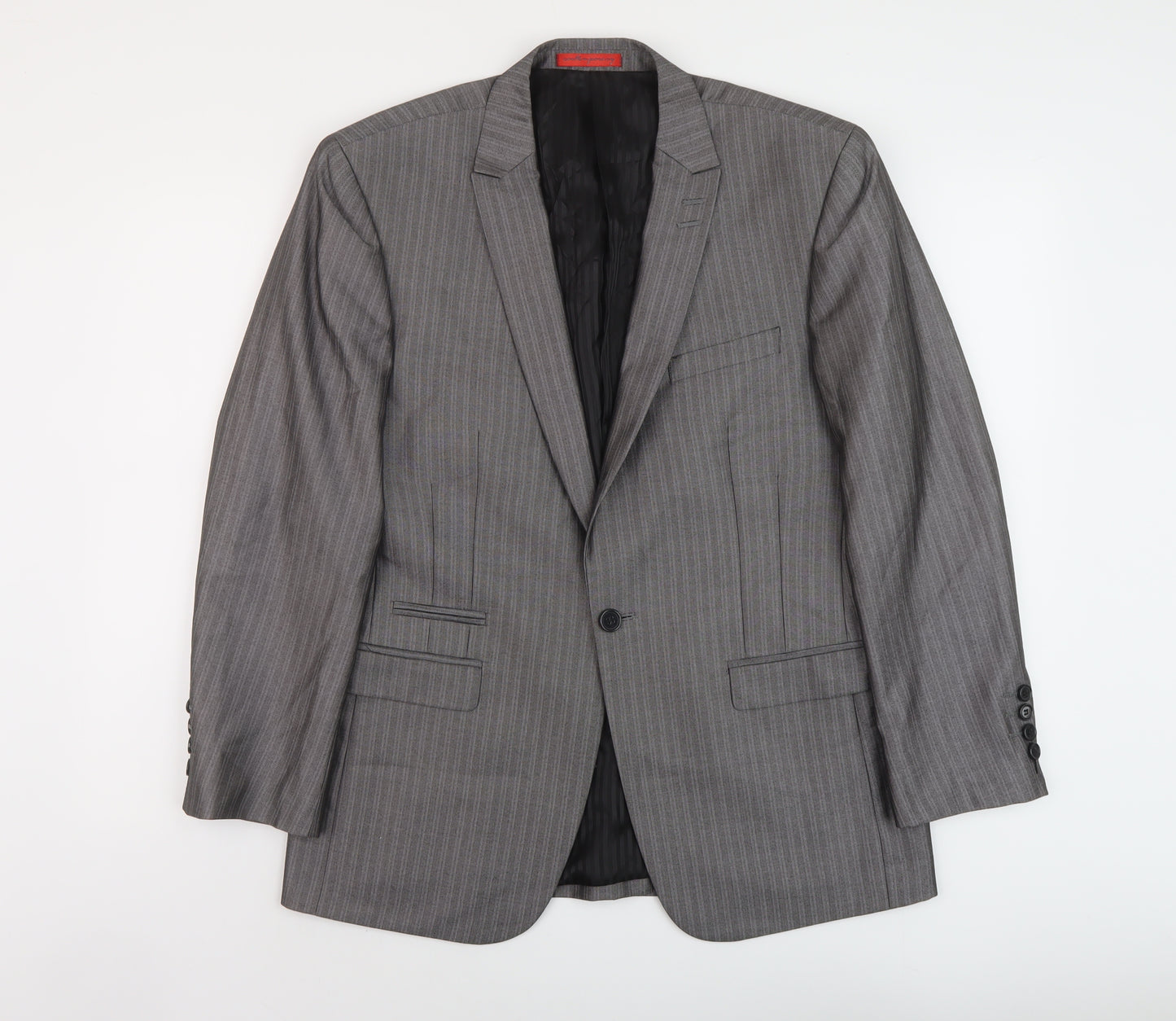Skoples Mens Grey Striped Polyester Jacket Suit Jacket Size 38 Regular