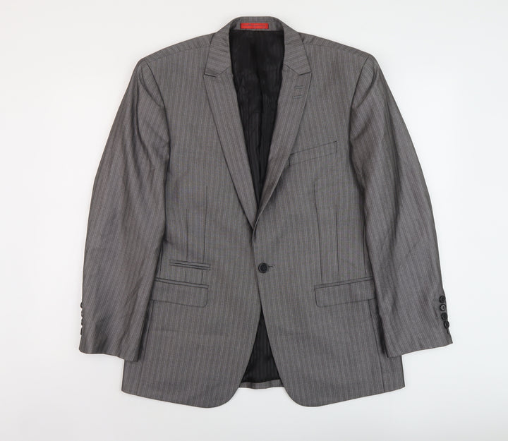 Skoples Mens Grey Striped Polyester Jacket Suit Jacket Size 38 Regular
