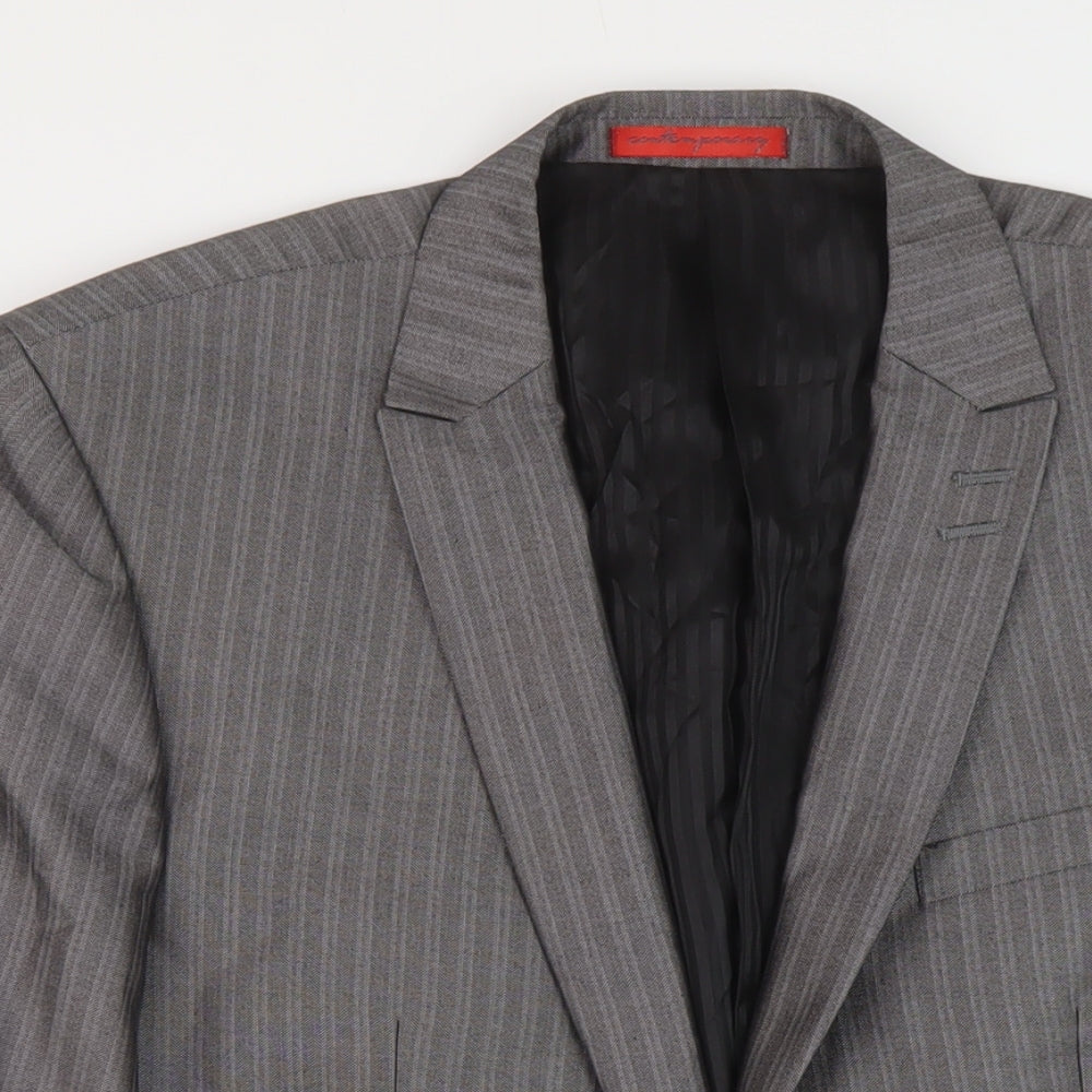 Skoples Mens Grey Striped Polyester Jacket Suit Jacket Size 38 Regular