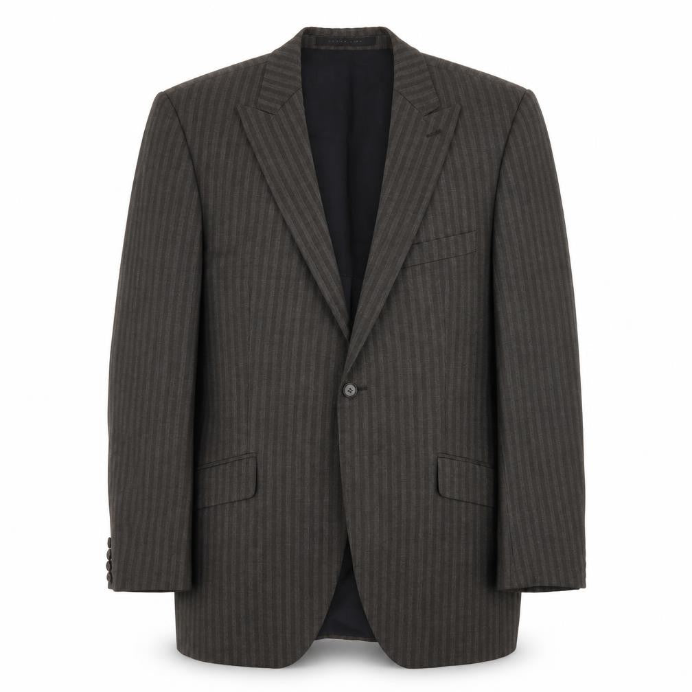 Front view of Strellson men’s grey striped wool jacket suit jacket, size 42, regular
