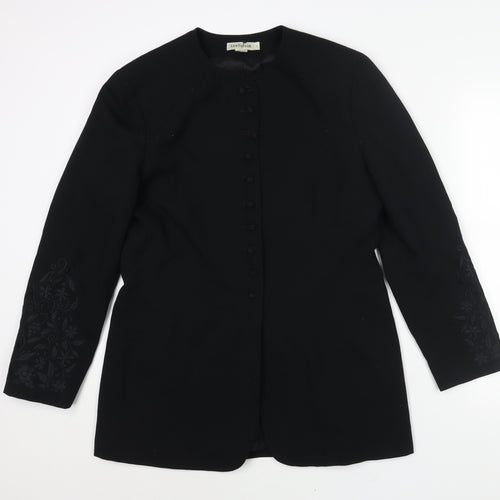 Ann Tayolor Womens Black Jacket Size 12 Button - Floral Embroidered Sleeves