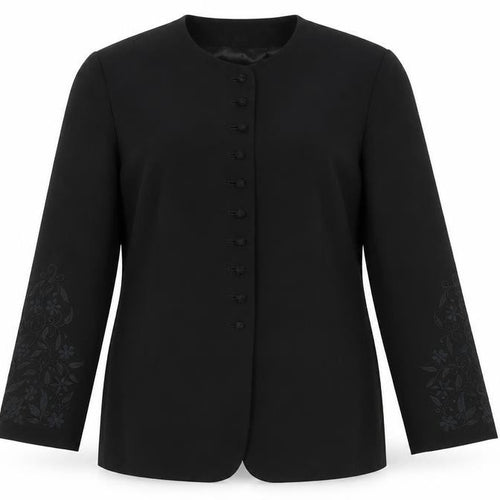 Ann Tayolor Womens Black Jacket Size 12 Button - Floral Embroidered Sleeves
