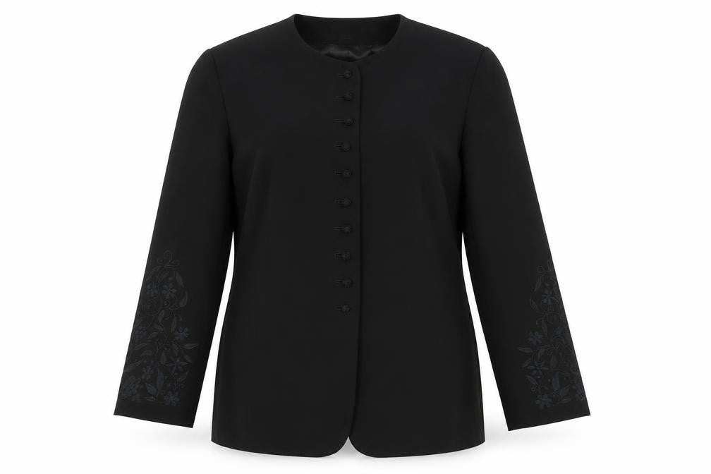 Ann Tayolor Womens Black Jacket Size 12 Button - Floral Embroidered Sleeves