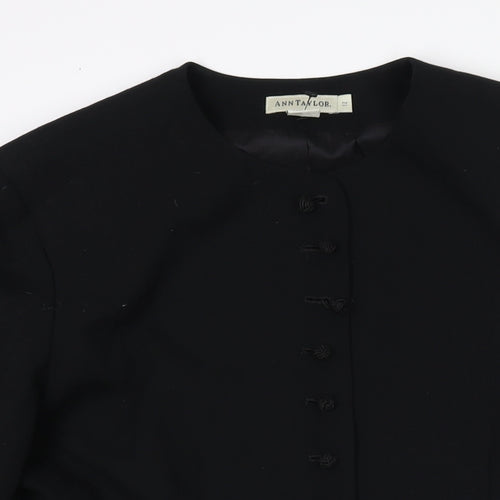 Ann Tayolor Womens Black Jacket Size 12 Button - Floral Embroidered Sleeves