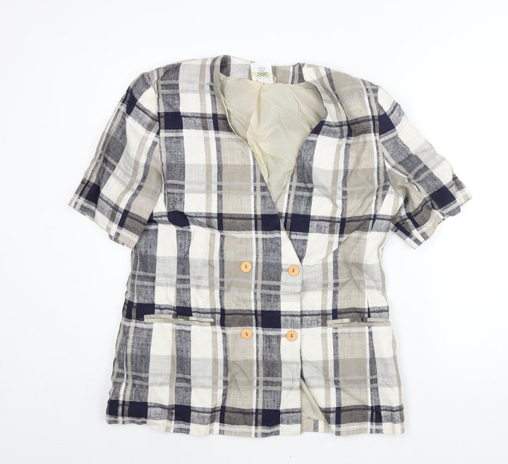 Fashion Extra Womens Beige Check Jacket Size 16 Button - Double Breasted