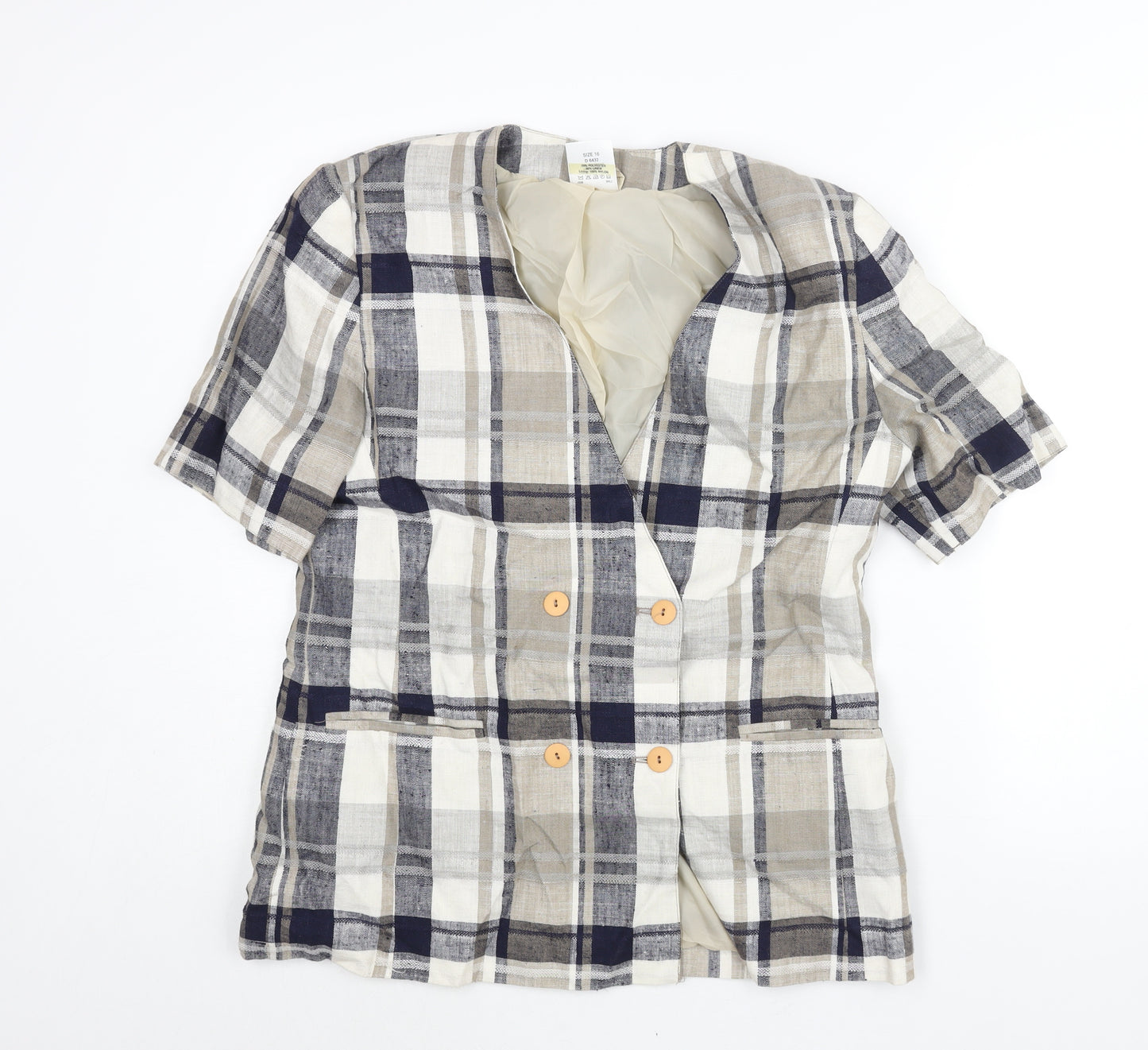 Fashion Extra Womens Beige Check Jacket Size 16 Button - Double Breasted