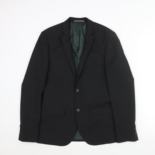 River Island Mens Black Polyester Jacket Suit Jacket Size 38 Regular