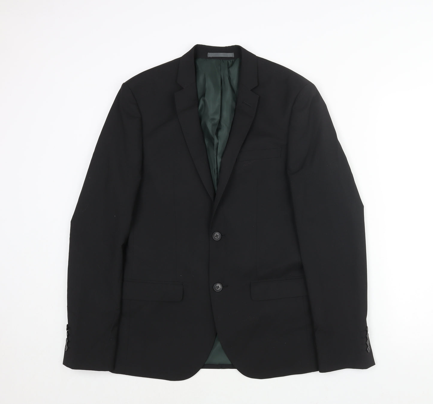 River Island Mens Black Polyester Jacket Suit Jacket Size 38 Regular