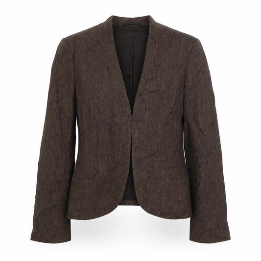 Front view of Claudia Strater women’s brown jacket blazer, size UK 12, hook & eye