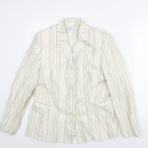 Gray & Osbourn Womens Ivory Striped Jacket Blazer Size 16 Button