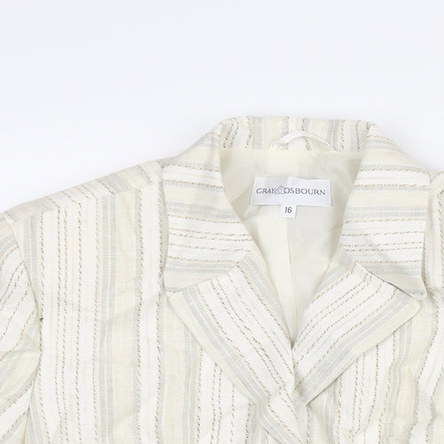 Gray & Osbourn Womens Ivory Striped Jacket Blazer Size 16 Button