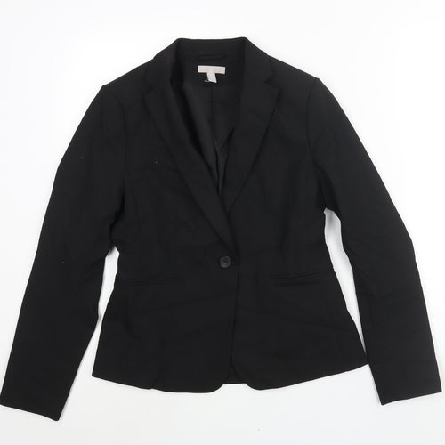 H&M Womens Black Polyester Jacket Suit Jacket Size 10