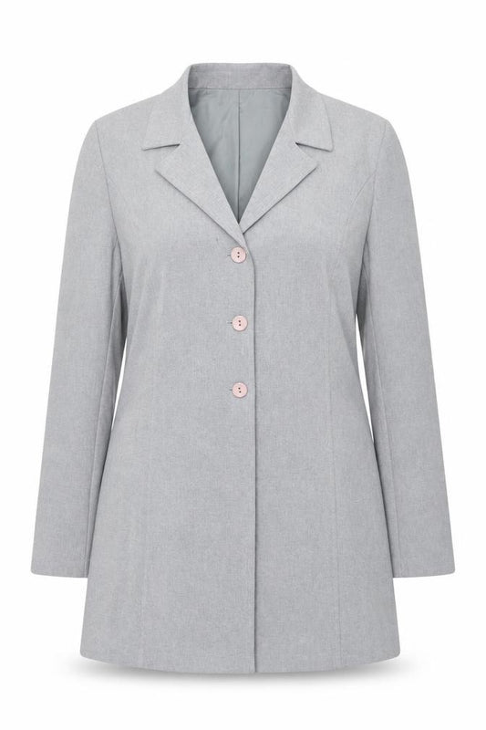 Front view of NL Collection women’s grey jacket, size UK 14, button