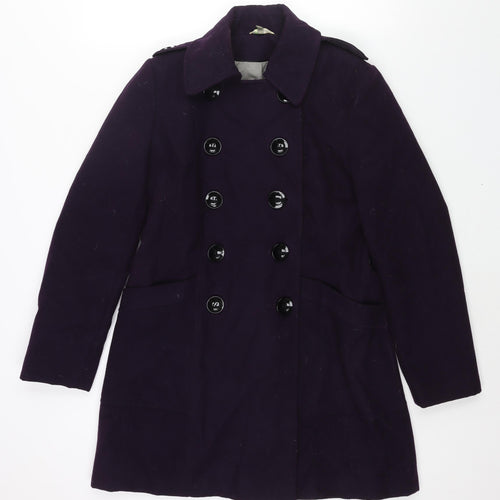 Marks and Spencer Womens Purple Pea Coat Coat Size 12 Button - Double Breasted