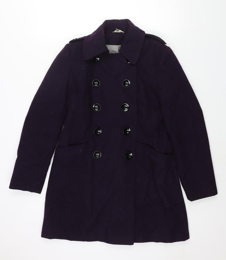 Marks and Spencer Womens Purple Pea Coat Coat Size 12 Button - Double Breasted