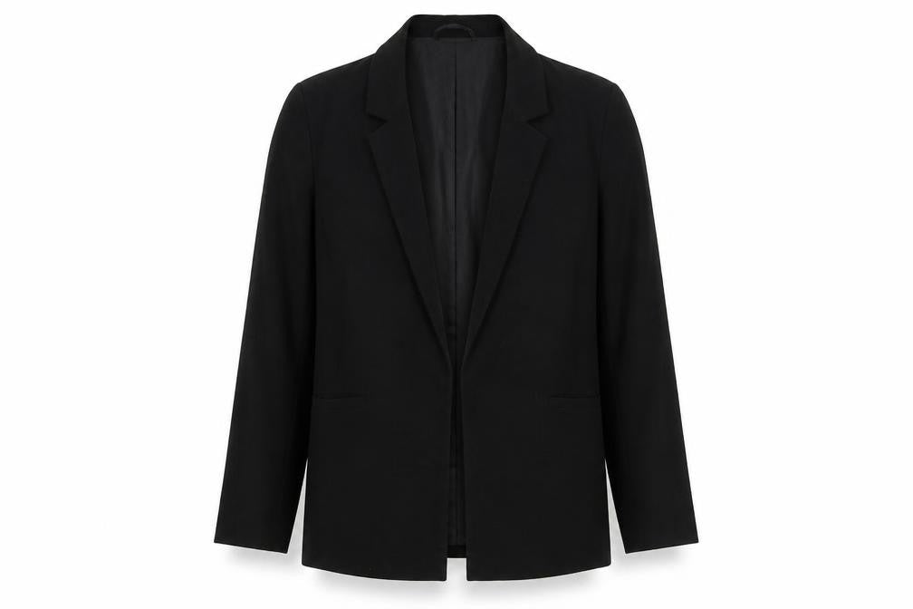 Front view of ASOS women’s black jacket blazer, size UK 10, - no closure