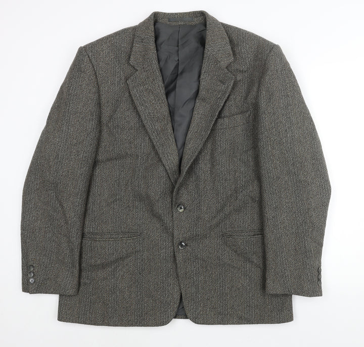 Four Seasons Mens Grey Herringbone Wool Jacket Suit Jacket Size 44 Regular