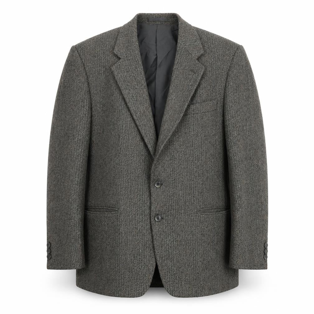 Front view of Four Seasons men’s grey herringbone wool jacket suit jacket, size 44, regular
