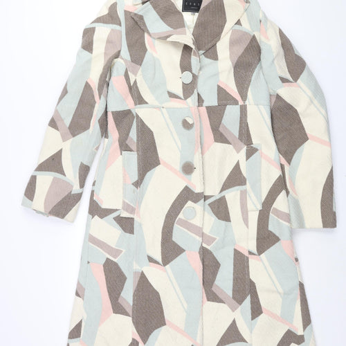 Coast Womens Multicoloured Geometric Overcoat Coat Size 14 Button