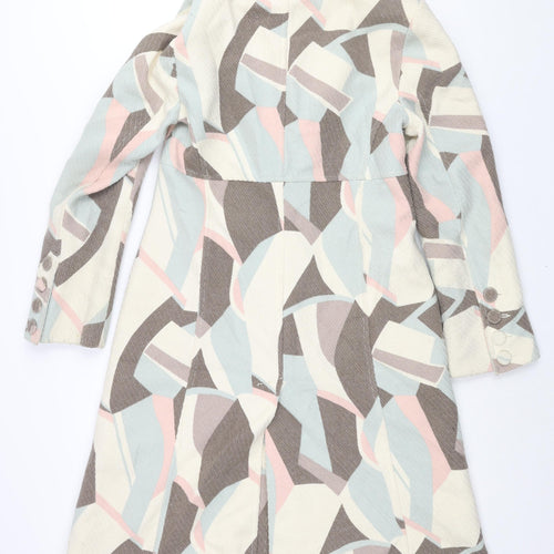 Coast Womens Multicoloured Geometric Overcoat Coat Size 14 Button