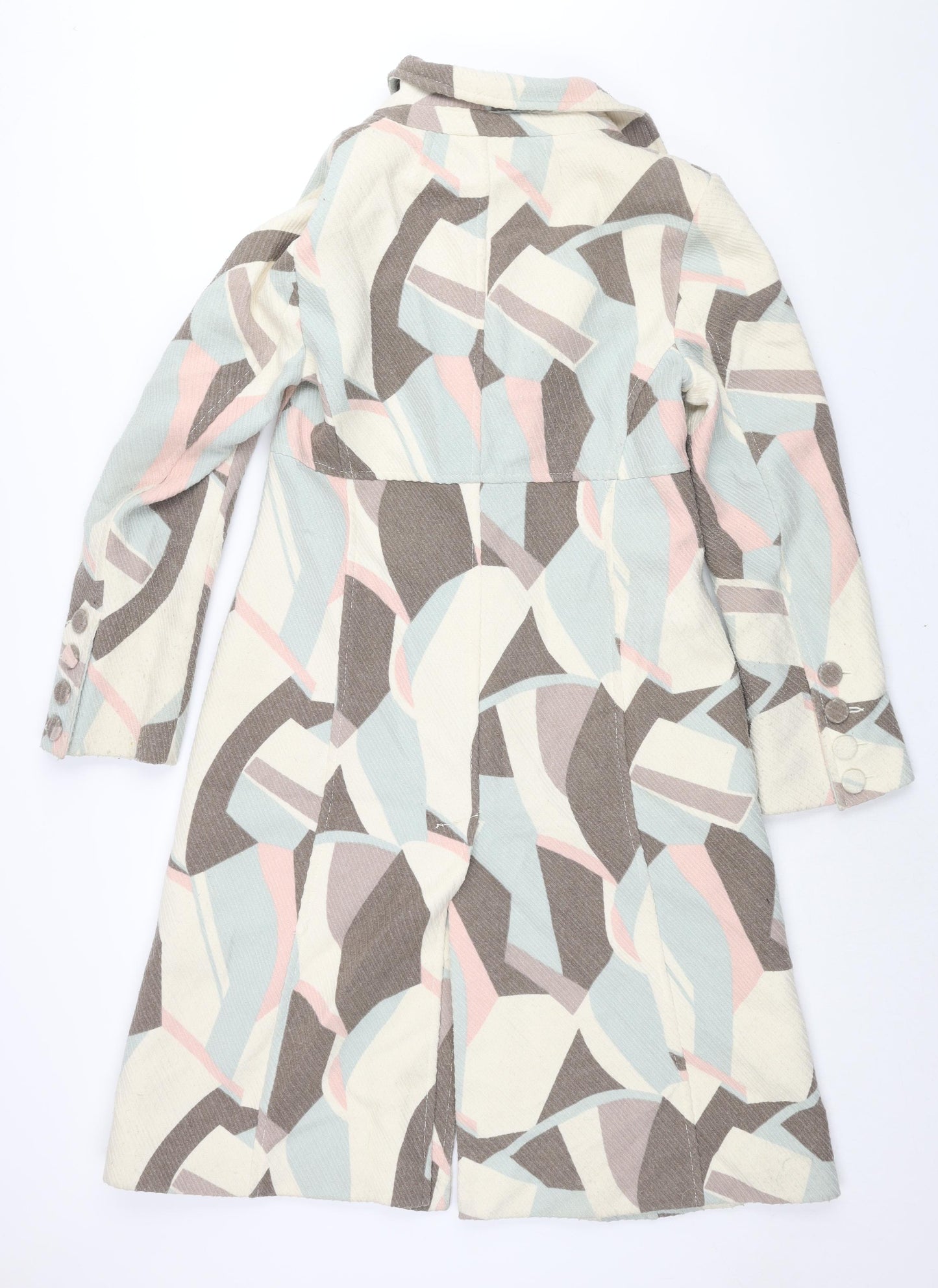 Coast Womens Multicoloured Geometric Overcoat Coat Size 14 Button