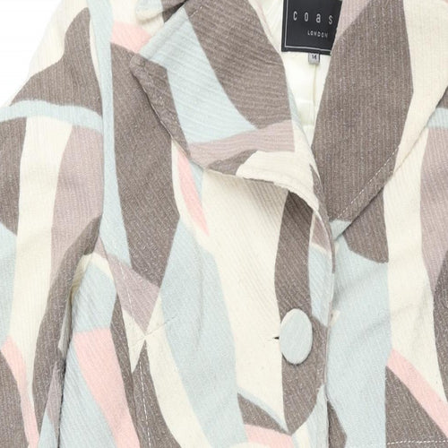 Coast Womens Multicoloured Geometric Overcoat Coat Size 14 Button