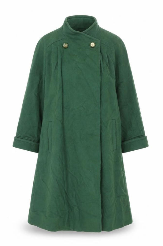 Front view of Lampert women’s green overcoat coat, size UK 12, button
