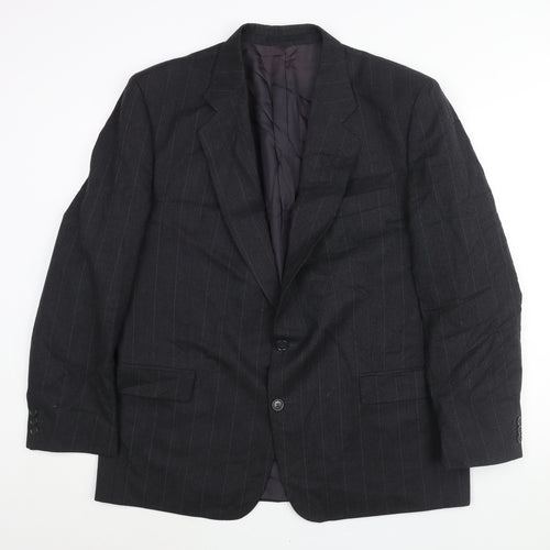 Alpha Plus Mens Grey Striped Wool Jacket Suit Jacket Size 46 Regular