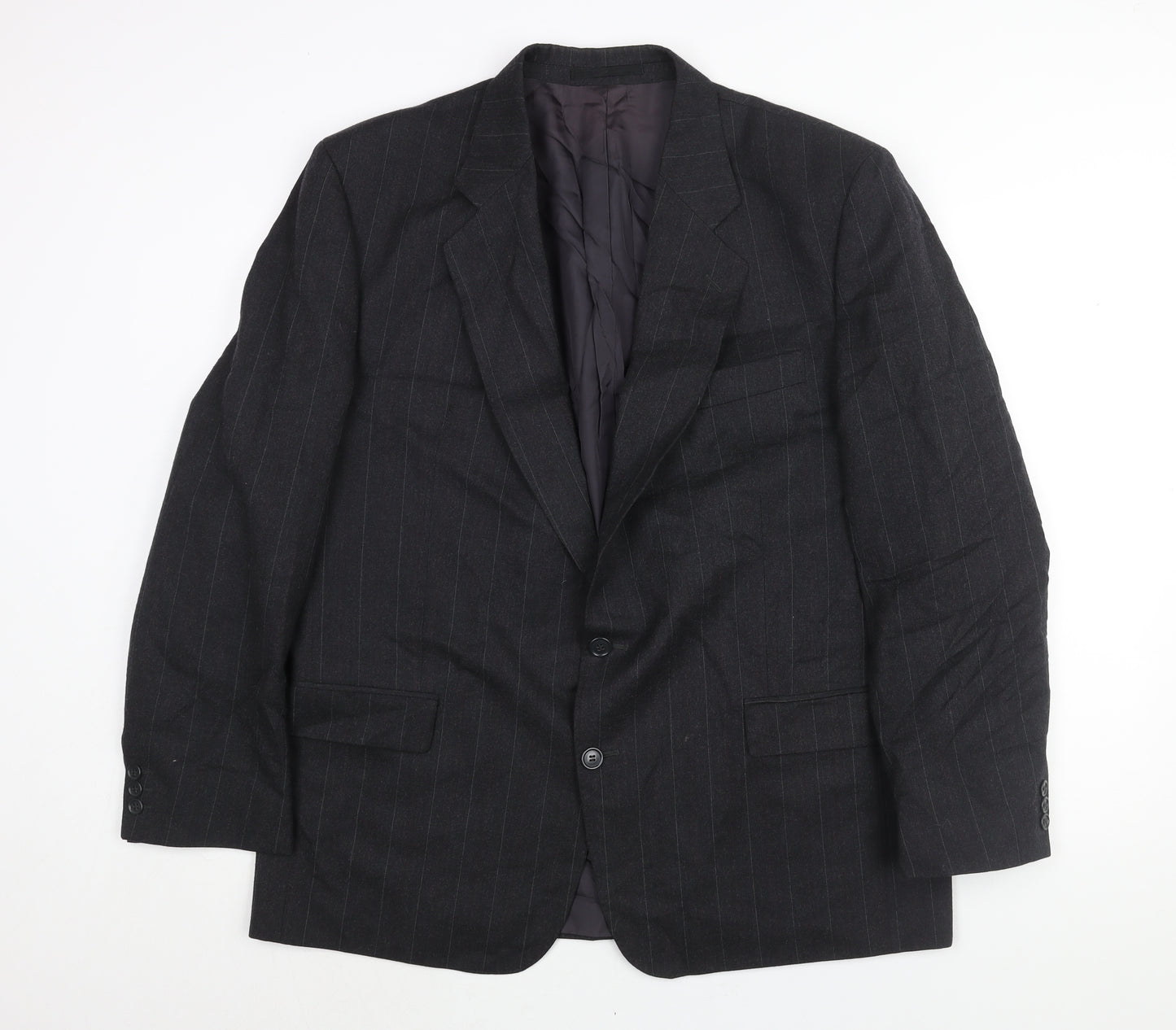Alpha Plus Mens Grey Striped Wool Jacket Suit Jacket Size 46 Regular