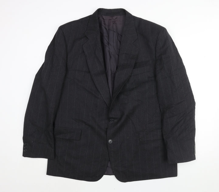 Alpha Plus Mens Grey Striped Wool Jacket Suit Jacket Size 46 Regular