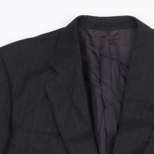 Alpha Plus Mens Grey Striped Wool Jacket Suit Jacket Size 46 Regular