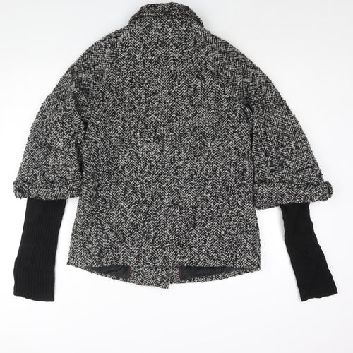 Marvin Richards Womens Black Herringbone Pea Coat Coat Size L Button - Ribbed Knit Sleeve Thumhole