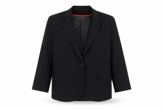 Front view of ASOS women’s black polyester jacket suit jacket, size UK 12