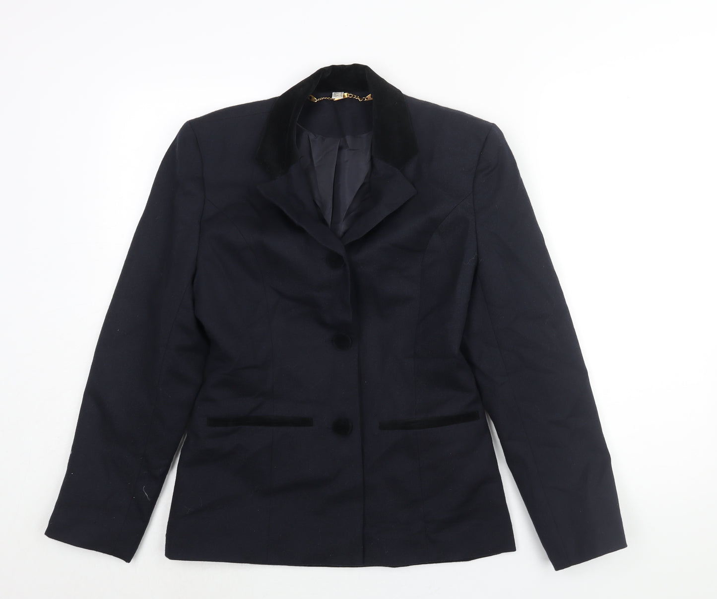 First Avenue Womens Blue Wool Jacket Suit Jacket Size 10 - Velvet Detail